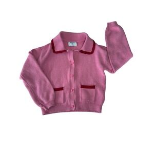 Old Navy Girls Pink SoSoft Cardigan Sweater Heart Buttons Red Trim Size L 10-12